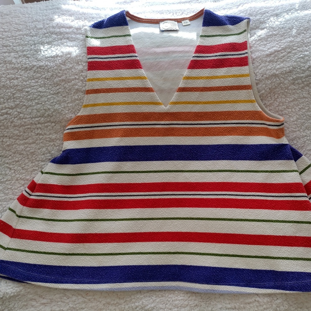 Postage mark striped swing top sz L Anthropologie throwback